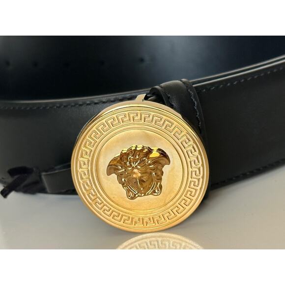 Versace Gold Medusa-Buckle Black Leather Belt 120 (48) Italy 1006276 NWT $600 - Picture 3 of 13